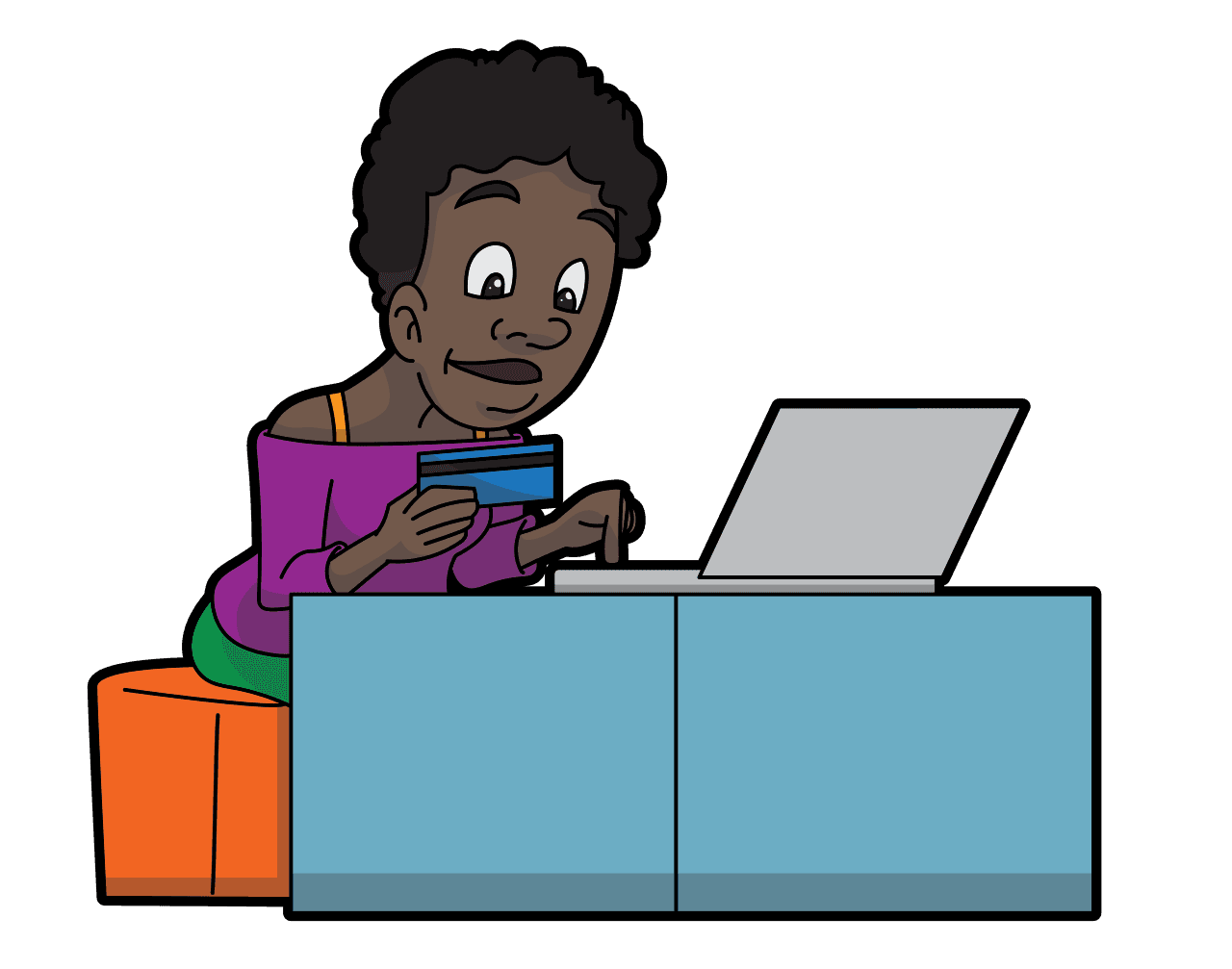 Cartoon Black Woman Shopping Online