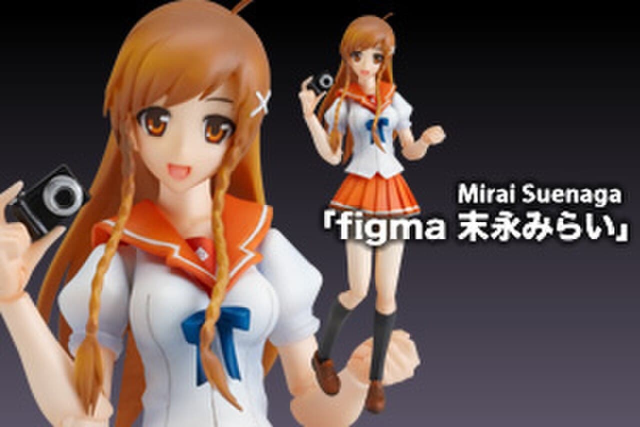 A figma figure of Good Smile Company's mascot Mirai Suenaga — an example of a "non-scale" figure line, sized on its own terms rather than a numbered ratio